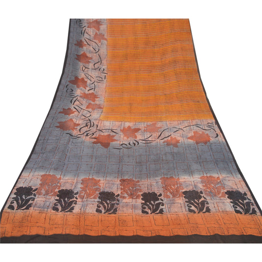 Sanskriti Vintage Designer Sarees Printed Blend Georgette Sari Craft 5 YD Sustainable Fabric