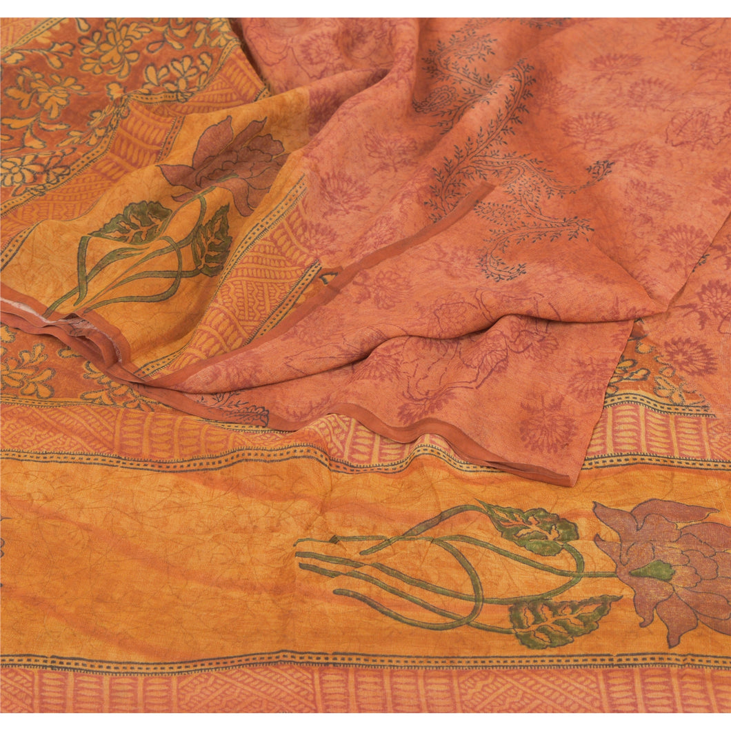 Sanskriti Vintage Peach Sarees Pure Georgette Silk Printed Sari Craft Fabric