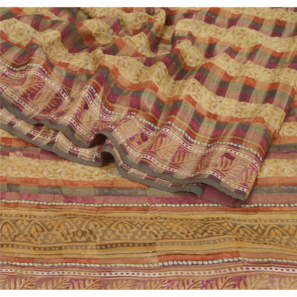 Sanskriti Vintage Brown Saree Pure Georgette Silk Printed Sari 5 Yd Craft Sustainable Fabric