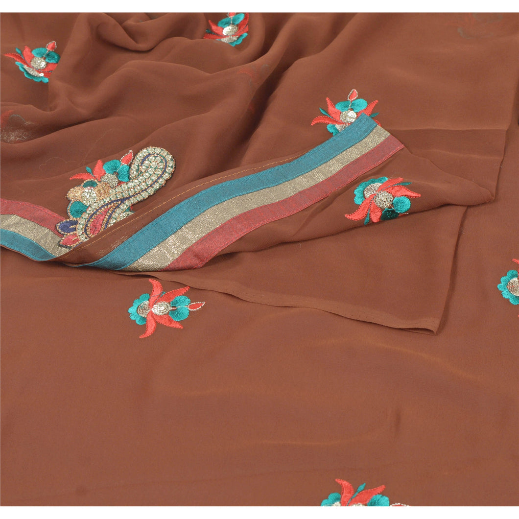 Sanskriti Vinatage Sanskriti Vintage Indian Sari Embroidered Saree Pure Georgette Silk W/Blouse Pc