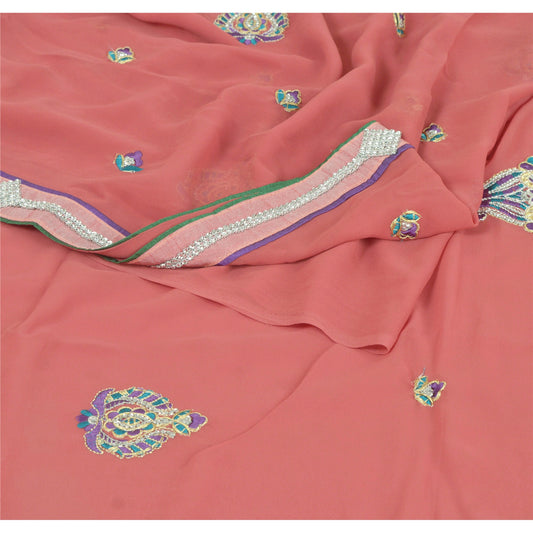 Sanskriti Vintage Fashion Embroidered Sari Georgette Pink Sarees With Blouse Pc