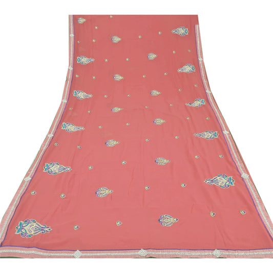 Sanskriti Vintage Fashion Embroidered Sari Georgette Pink Sarees With Blouse Pc