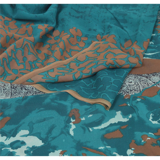 Sanskriti Vintage Green Sarees Blend Georgette Printed Indian Sari Craft Sustainable Fabric