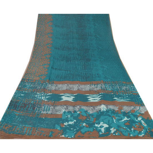 Sanskriti Vintage Green Sarees Blend Georgette Printed Indian Sari Craft Sustainable Fabric