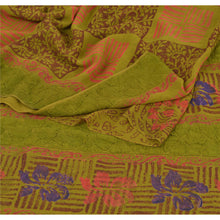 Load image into Gallery viewer, Sanskriti Vintage Green Sari Printed Pure Georgette Silk Saree Craft 5YD Fabric
