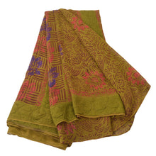 Load image into Gallery viewer, Sanskriti Vintage Green Sari Printed Pure Georgette Silk Saree Craft 5YD Fabric

