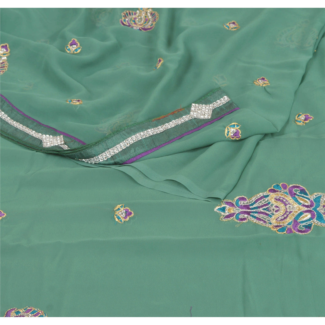 Sanskriti Vintage Green Fashion Sari Hand Beaded Georgette Saree With Blouse Pc