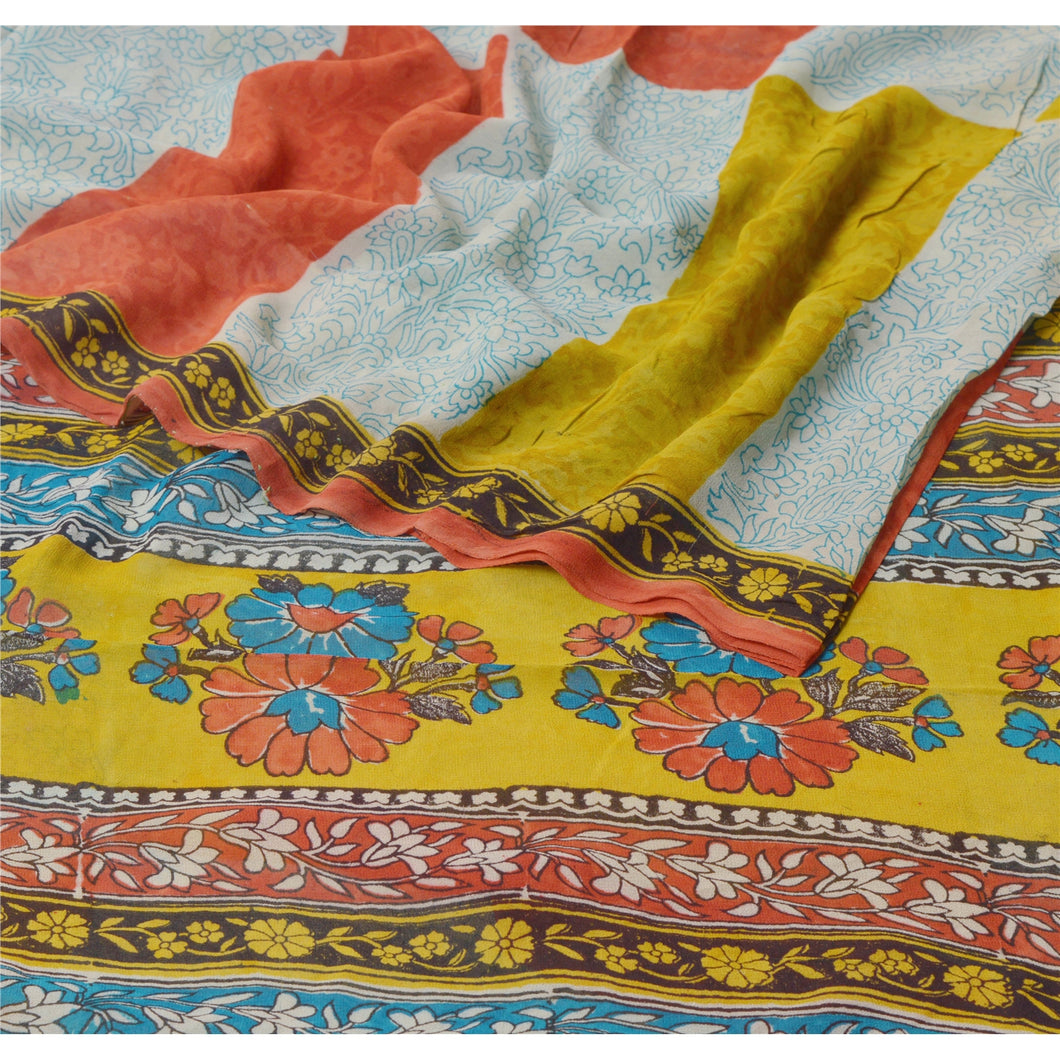 Sanskriti Vinatage Sanskriti Vintage Multicolor Saree Printed Sari Pure Georgette Silk Craft Fabric