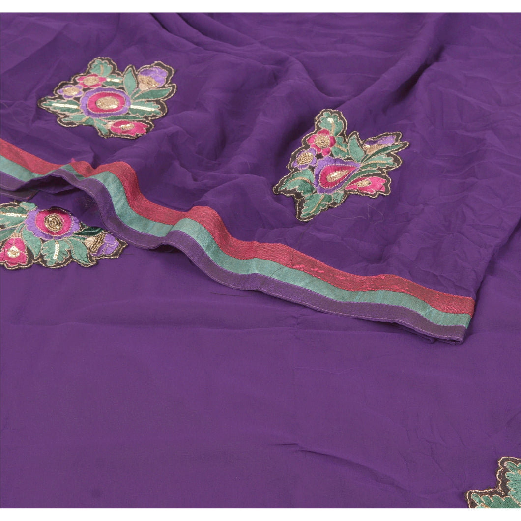 Sanskriti Vintage Traditional Sarees Purple Georgette Embroidered Sari Blouse Pc