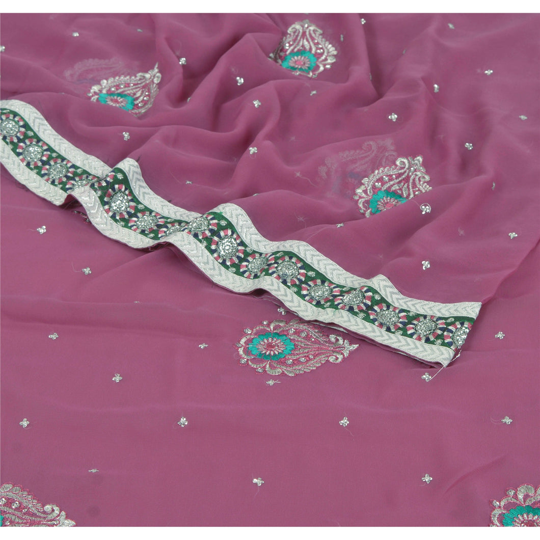 Sanskriti Vinatage Sanskriti Vintage Fashion 5 YD Saree Purple Georgette Embroidered Sari Blouse Pc