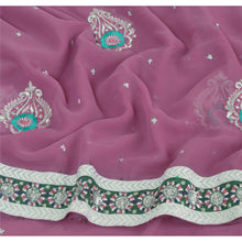 Load image into Gallery viewer, Sanskriti Vinatage Sanskriti Vintage Fashion 5 YD Saree Purple Georgette Embroidered Sari Blouse Pc
