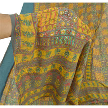Load image into Gallery viewer, Sanskriti Vintage Saree Green Printed Sari Pure Georgette Silk Soft Craft Fabric
