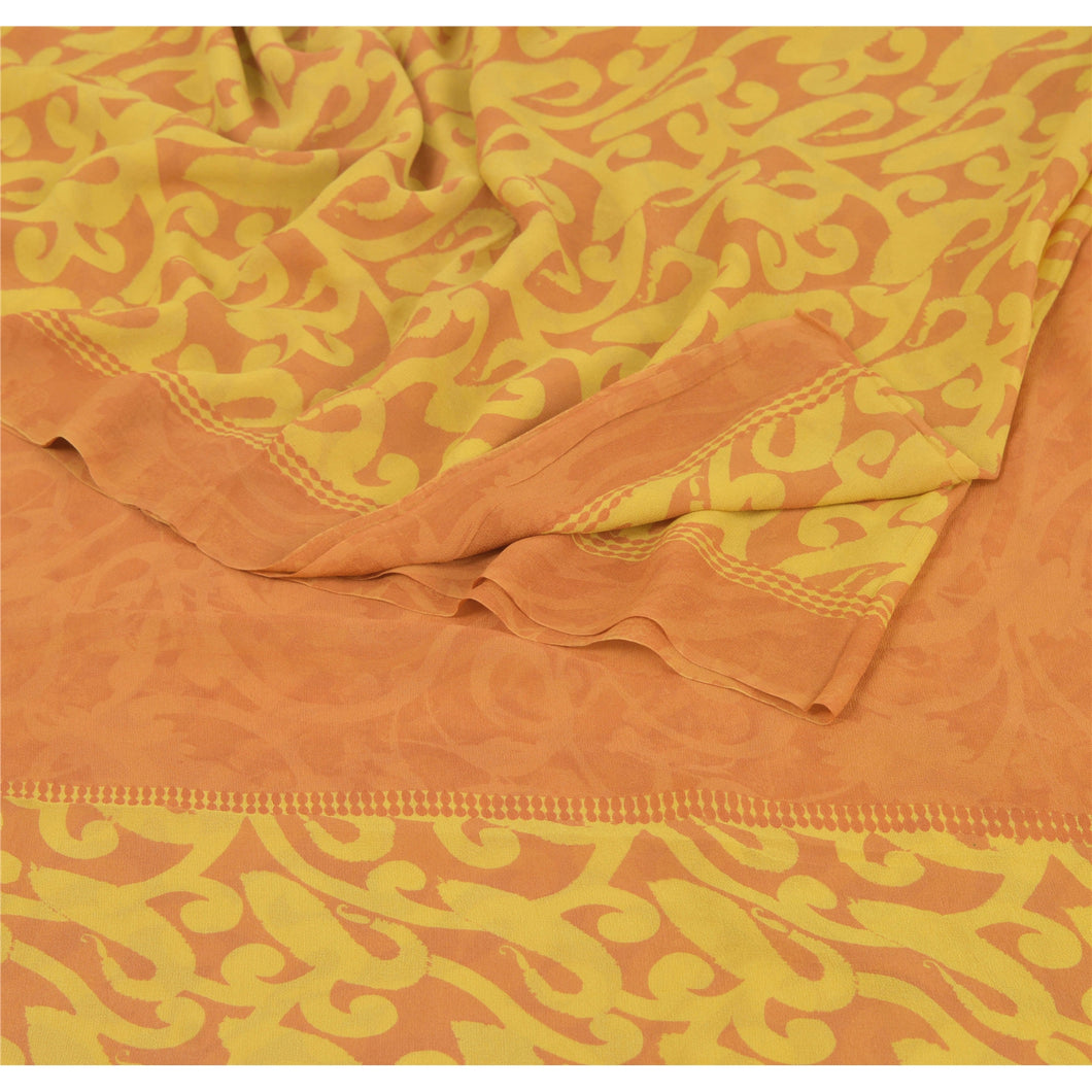 Sanskriti Vintage Brown Sarees Printed Sari Pure Georgette Silk Craft Fabric