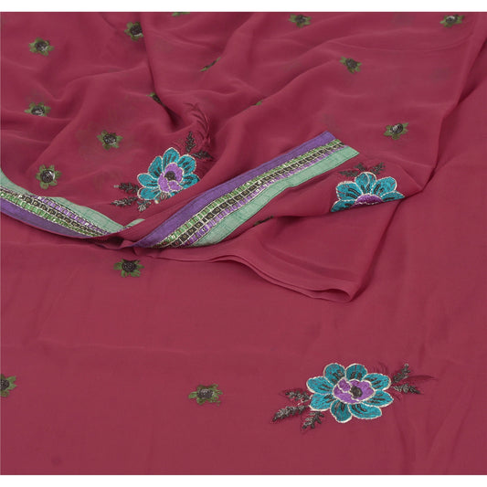 Sanskriti Vintage Fashion Red Sarees Hand Beaded Georgette Sustainable Fabric Sari Blouse Pc