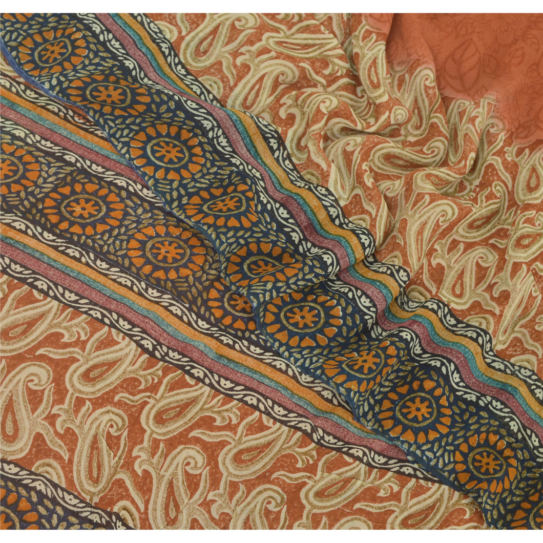 Sanskriti Vintage Indian Sari Printed Sarees Pure Georgette Silk Craft Fabric