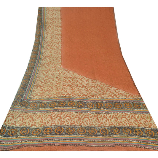 Санскрити Винтаж Индийское сари Печатные сари Чистый шелк Жоржет Ремесло Экологичная Ткань