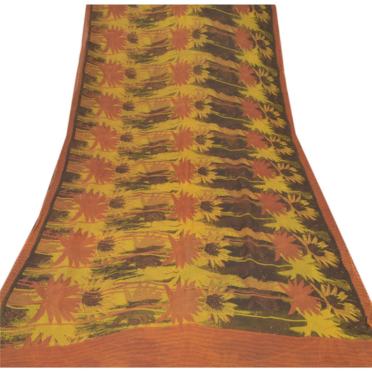 Sanskriti Vintage Black Saree Printed Sari Blend Georgette 5YD Soft Craft Sustainable Fabric