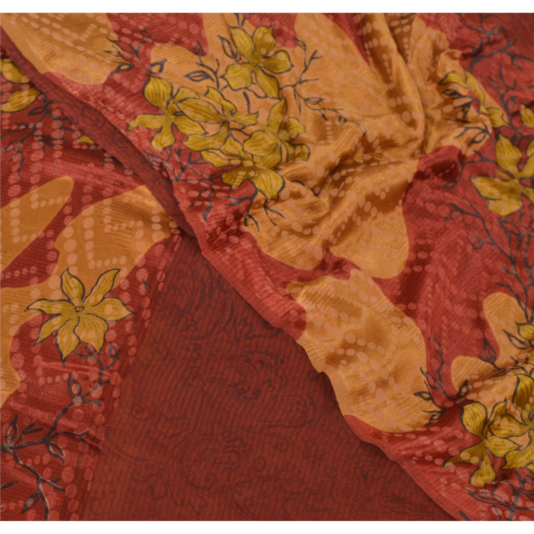 Sanskriti Vinatage Sanskriti Vintage Indian Sari Brick Red Pure Silk Printed Sarees Craft Fabric