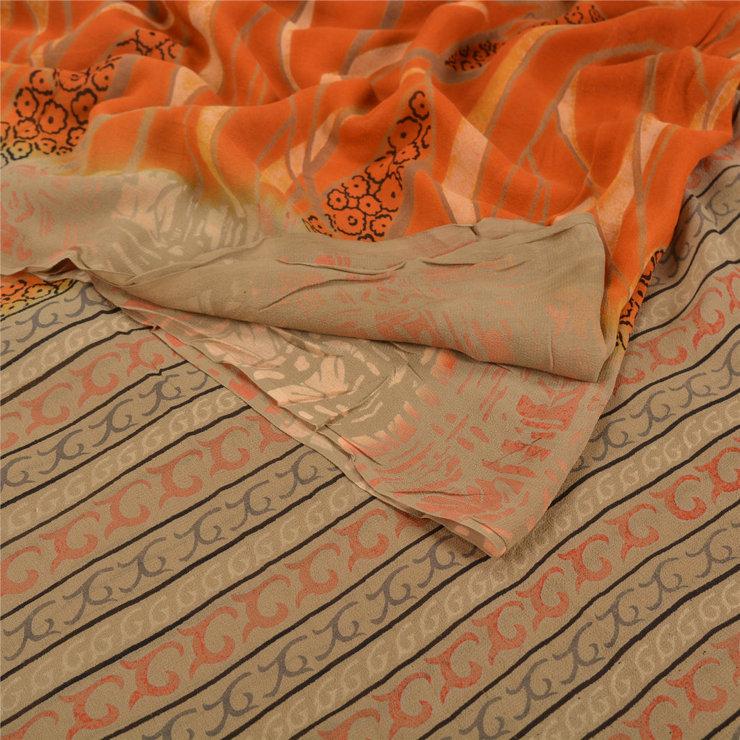 Sanskriti Vintage Orange Sarees Pure Georgette Silk Printed Sari Craft Fabric