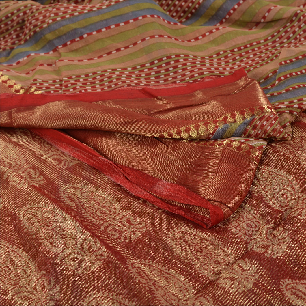 Sanskriti Vintage Sari Leheria Printed Woven Blend Georgette Sarees Craft Fabric