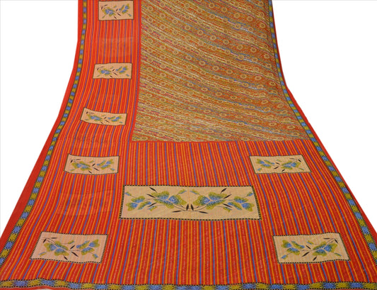 Sanskriti Vintage Saree Blend Georgette Printed Sari Craft Decor 5 Yard Sustainable Fabric