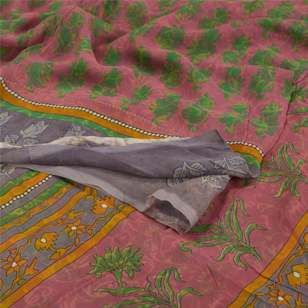 Sanskriti Vintage Indian Sari Pink Printed Blend Georgette Sarees Craft Fabric
