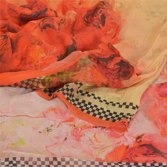 Sanskriti Vintage Saree Peach Digital Printed Blend Georgette Sari Craft Sustainable Fabric