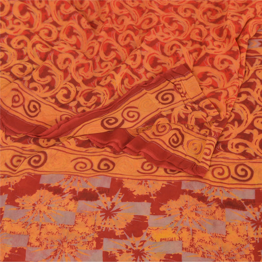 Sanskriti Vintage Rusty Orange Sari Printed Blend Georgette Sarees Craft Sustainable Fabric