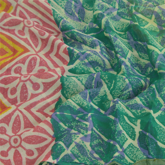 Sanskriti Vintage Indisk Sari Grøn Trykt Blend Georgette Sarees Håndværk Bæredygtigt Stoff