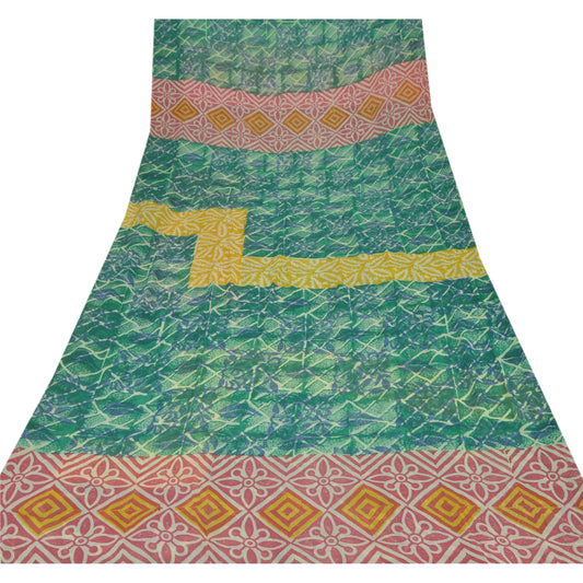 Sanskriti Vintage Indisk Sari Grøn Trykt Blend Georgette Sarees Håndværk Bæredygtigt Stoff