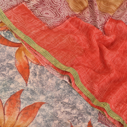Sanskriti Vintage Indian Sari Printed Blend Georgette Sarees Craft 5 YD Sustainable Fabric