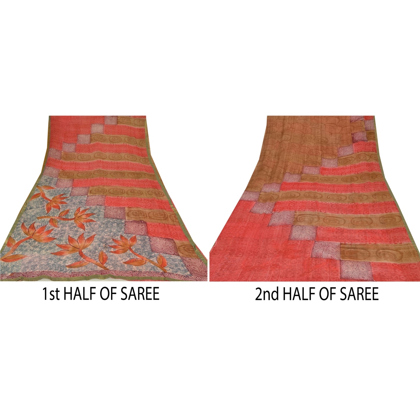 Sanskriti Vintage Indian Sari Printed Blend Georgette Sarees Craft 5 YD Sustainable Fabric