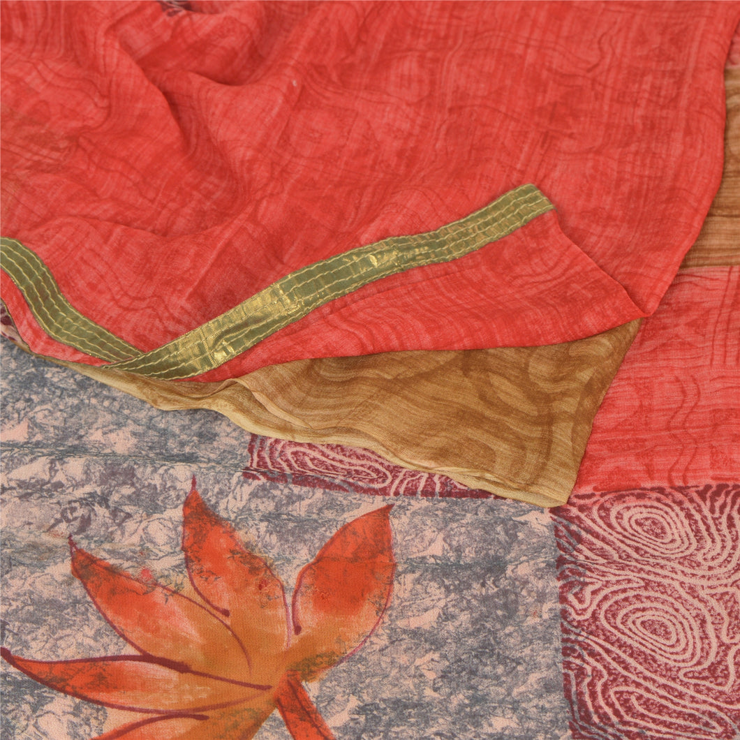 Sanskriti Vintage Indian Sari Printed Blend Georgette Sarees Craft 5 YD Fabric