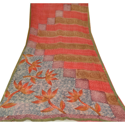 Sanskriti Vintage Indian Sari Printed Blend Georgette Sarees Craft 5 YD Sustainable Fabric