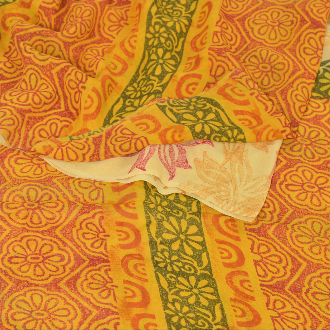 Sanskriti Vintage Cream Sarees Pure Georgette Silk Printed Sari Craft Fabric