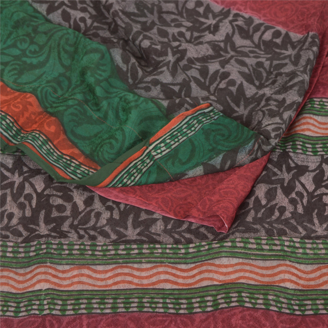Sanskriti Vintage Indian Sari Printed Blend Georgette Sarees Craft Decor Fabric