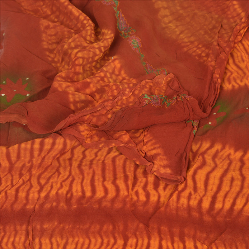 Sanskriti Vintage Sari Blend Georgette Printed Orange Leheria 5Yd Craft Fabric Sarees Bohemian Fabric For Dressmaking,Upcyclers