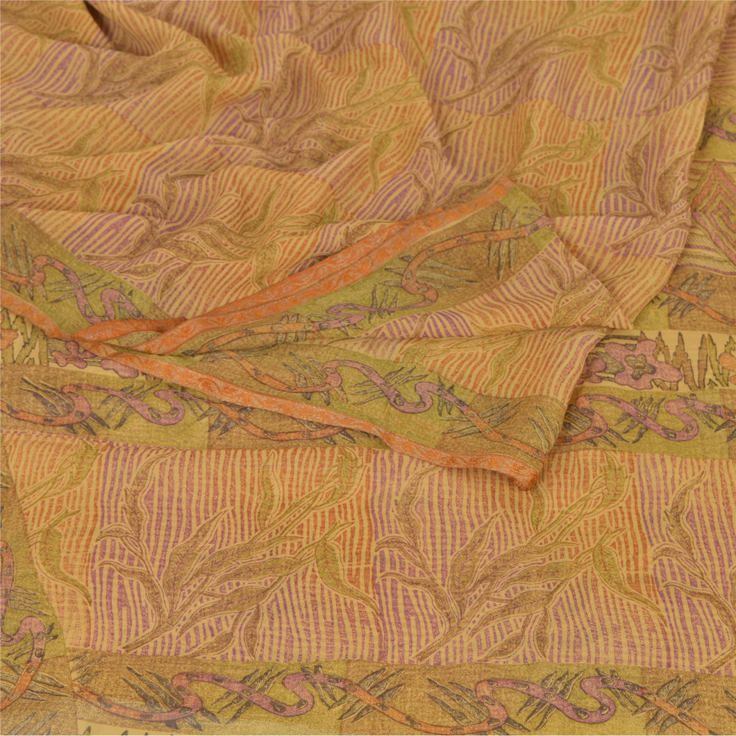 Sanskriti Vintage Indian Sari Pure Georgette Silk Printed Fabric Craft Sarees