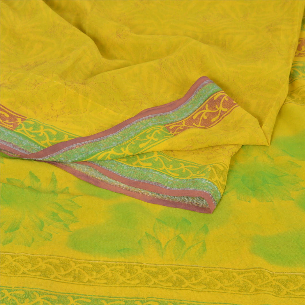 Sanskriti Vintage Green Sarees Pure Georgette Silk Printed Fabric Craft Sari