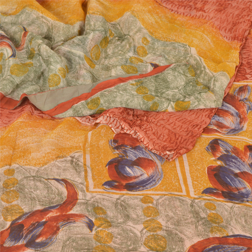 Sanskriti Vintage Indian Sari Blend Georgette Printed Fabric Craft 5 YD Sarees