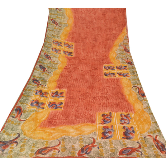 Sanskriti Vintage Indian Sari Blend Georgette Printed Sustainable Fabric Craft 5 YD Sarees