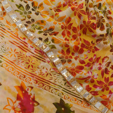 Load image into Gallery viewer, Sanskriti Vintage Cream Sari Blend Georgette Printed Fabric Craft Decor Sari
