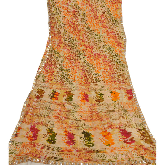 Sanskriti Vintage Cream Sari Blend Georgette Printed Sustainable Fabric Craft Decor Sari