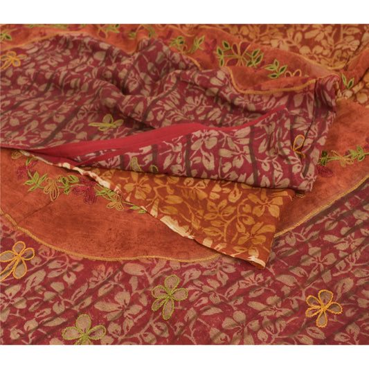Sanskriti Vintage Dark Red Sarees Blend Georgette Printed Sustainable Fabric Craft Sari