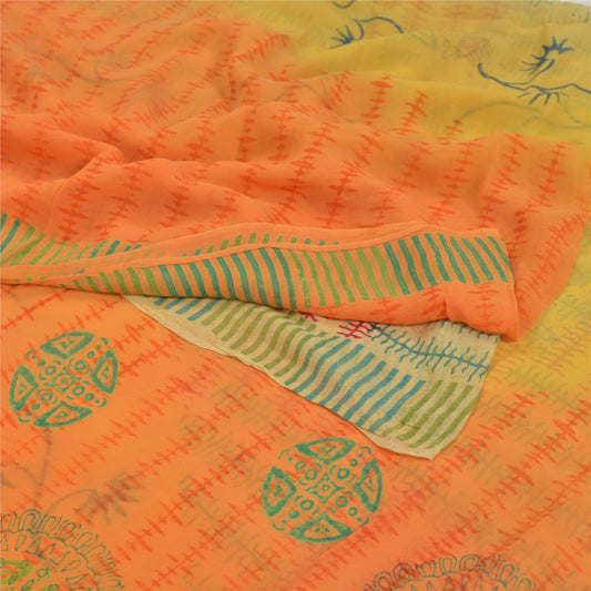 Sanskriti Vintage Indian Sari Blend Georgette Printed Sustainable Fabric Craft Decor Sarees