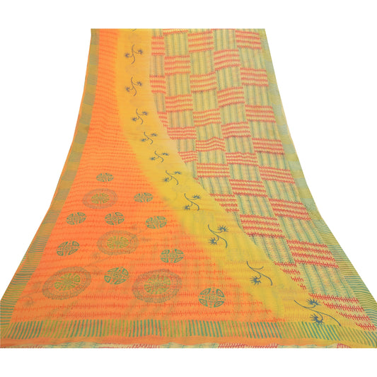 Sanskriti Vintage Indian Sari Blend Georgette Printed Sustainable Fabric Craft Decor Sarees