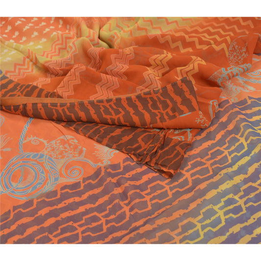 Sanskriti Vintage Indian Sari Blend Georgette Printed Sustainable Fabric Craft Decor Sarees