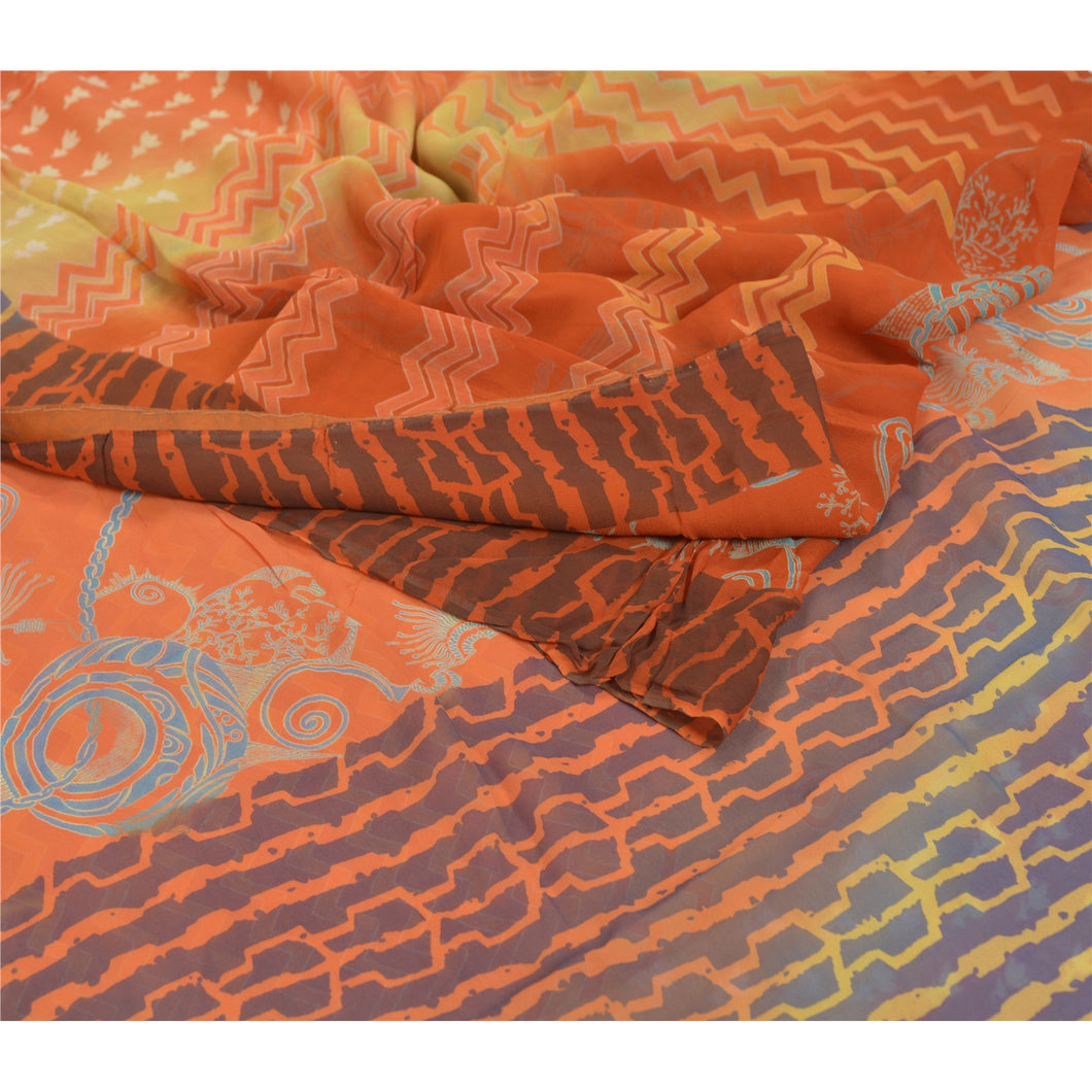 Sanskriti Vintage Indian Sari Blend Georgette Printed Fabric Craft Decor Sarees