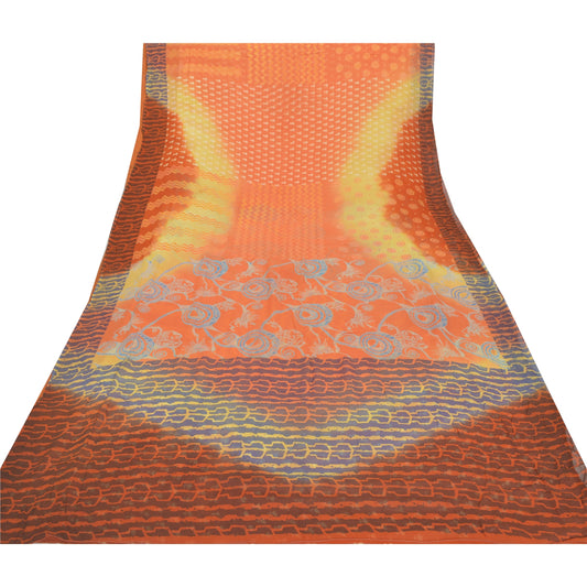 Sanskriti Vintage Indian Sari Blend Georgette Printed Sustainable Fabric Craft Decor Sarees