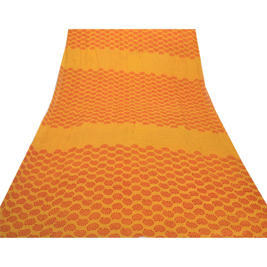 Sanskriti Vintage Saffron Sarees Blend Georgette Printed Woven Sustainable Fabric Craft Sari